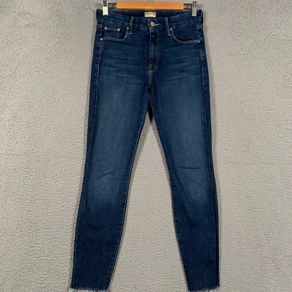 Mother Looker Ankle Fray Jeans Women 27 Blue Girl Crush Skinny Raw Hem Denim